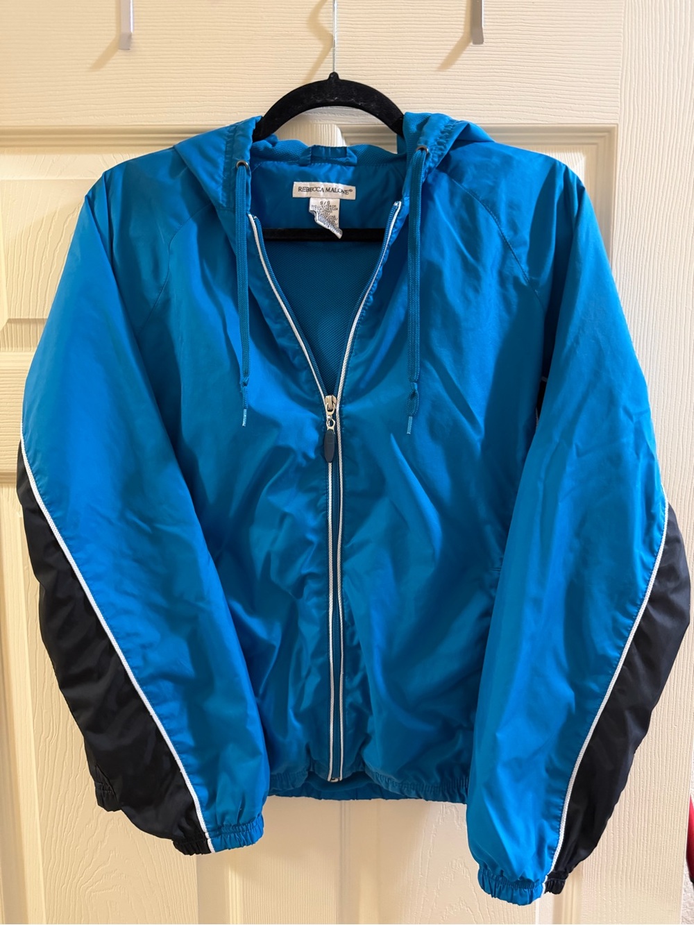 Rebecca Malone Teal Blue Hooded Jacket with Black Trim